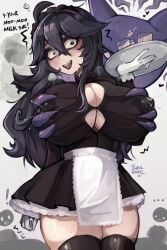 ! ... 1girls artist_name big_breasts black_eyes breasts_focus dialogue drink english english_text female female_focus female_only fully_clothed game_freak ghoulmommie gloves groping groping_breasts hair_ornament haunter heart hex_maniac lactation legwear long_hair looking_at_viewer massive_breasts milk nintendo open_mouth paper pokemon purple_hair stuttering sweat talking_to_viewer waitress