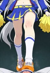 ai_generated animal_ears evil_smile feet feet_focus grey_hair horse_ears horse_girl horse_tail oguri_cap_(umamusume) penis shoes shoes_focus smile socks stepped_on stepping_on_penis umamusume umamusume_pretty_derby