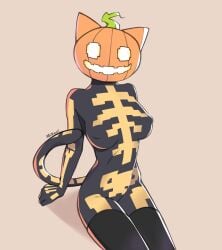 cat_ears cat_girl cat_tail catgirl female fortnite furry furry_female hi_res pumpkin pumpkin_cat_(fortnite) simple_background skeleton socks tagme