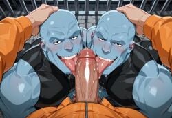 3boys ai_art ai_generated ass ass_up bald bald_man balls ballsack bara biceps big_cock big_dick big_penis blue-skinned_male blue_skin blue_skinned_male blush boner clone clonecest clones cock collaborative_fellatio deltoids dick dizdoodz_(style) double_fellatio erection fangs fellatio gay gay_male gay_sex invincible invincible_(comics) invincible_(tv_series) looking_at_viewer male male/male male_only mauler_twins multiple_boys multiple_males muscular muscular_male newtang nuts nutsack oral oral_sex pecs pectorals penis pov precum precum_bubble pubes pubic_hair saliva saliva_string saliva_trail sticking_out_tongue sticking_tongue_out tongue tongue_out trapezius triceps