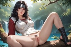 1girls ai_generated anus black_hair_female bottomless_female branch female_only headband hentarttt kurenai_yuhi legs_open long_hair_female looking_at_viewer naruto naruto_(classic) naruto_(series) naruto_shippuden outdoor_nudity pubic_hair pussy red_eyes_female solo_female waterfall yuuhi_kurenai