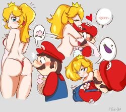 1boy 1girls blonde_female blonde_hair blush blushing crown earrings eggplant female hat heart male male/female mario mario_(series) mario_bros mustache nintendo pandaischub panties peach_(fruit) princess_peach royalty super_mario_bros. thought_bubble wholesome