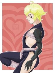 aza19 blonde_hair cosplay dex ninja oc robotic_arm sfw small_breasts thick_thighs yuzuriha_(jigokuraku)