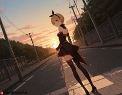 ai_generated beautfiul_background felt_(re:zero) leg_raise road small_breasts stunning_backgroud tears