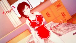 apron_only bedroom_eyes black_hair heart koikatsu perfect_idiot ruby_rose rwby silver_eyes text valentine's_day