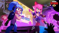 blue_hair brawl_stars cyan_hair edit edited_image edited_official_artwork janet_(brawl_stars) kpop melodie_(brawl_stars) nude pink_hair popstar_janet pubic_hair