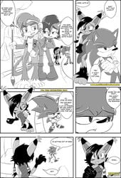 2boys 2girls anthro breasts chipmunk clothing comic feline female hedgehog lynx male mammal mobius_unleashed monkey monkey_khan nicole_the_lynx one_shot_characters palcomix sally_acorn sonic_(series) sonic_the_hedgehog steel_tigerwolf straight