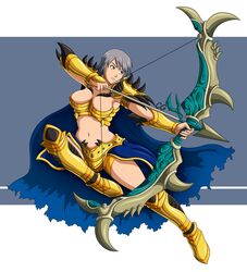 armor breasts caiogomides cleavage clothed female female hips navel original_character short_hair solo solo_focus thighs