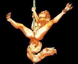 akahom anthro blue_eyes breasts dancing feline female fur gold_fur long_tail mammal paws pussy solo spread_legs spreading stripper tiger