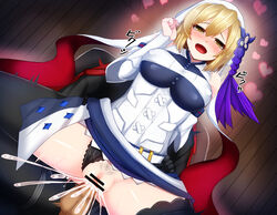 alternate_breast_size angela_(lord_of_vermilion_iii)_(cosplay) bangs bar_censor black_legwear black_panties blonde_hair breasts censored clothed_sex cosplay covered_nipples cowgirl_position cum cum_in_pussy djeeta_(granblue_fantasy) dress female granblue_fantasy hair_between_eyes hair_ornament heart large_breasts long_sleeves lord_of_vermilion lord_of_vermilion_iii male mismatched_pubic_hair nipples open_mouth panties panties_aside pointless_censoring sex short_hair solo_focus straddling tenken_(gotannda) thighhighs underwear vaginal_penetration yellow_eyes zettai_ryouiki