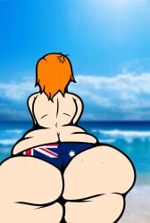 1girls anger_symbol angry angry_expression ass_cleavage australian australian_flag australian_flag_bikini beach belly_rolls big_ass big_belly bikini bikini_bottom fat_folds fat_rolls ginger ginger_hair light-skinned_female light_skin louise_(town_of_skeles) no_top red_hair topless topless_female town_of_skeles vein wide_hips