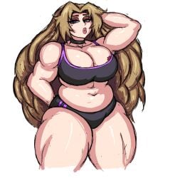 belly biceps heart_tattoo huge_breasts limbus_company littleteze long_hair muscular_female project_moon rodion_(limbus_company) thick_thighs workout_clothes