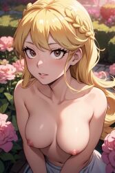 ai_generated artist_request big_breasts big_eyes blonde_hair breasts cute flower flowers