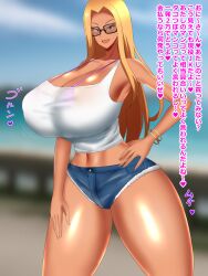 1girls big_breasts blonde_hair breasts dark-skinned_female dark_skin female large_breasts original solo tokuchur18