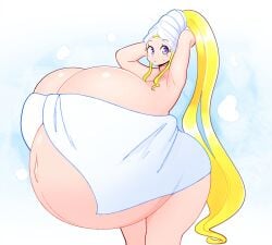 blonde_hair cassie_(theycallhimcake) edit huge_breasts hyper_belly pregnant theycallhimcake towel towel_only