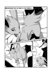 comic duo eeveelution english_text female feral greyscale human human_on_feral interspecies jolly-jak jolteon male mammal monochrome nintendo nude penetration penis pokemon pussy sex simple_background straight text video_games zoophilia