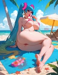 ai_generated beach big_ass big_breasts big_butt bikini bimbo bimbofication hkgstudio league_of_legends milf milfification sona_buvelle