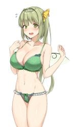 amagi_(amagi626) big_breasts blush bra breasts daiyousei fairy green_eyes green_hair navel touhou white_background