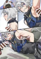 animal_ears animal_tail armpit_fetish armpit_play armpits arms_behind_back balls blush blush_lines cat_boy cat_ears cat_tail catboy clothed clothing crop_top dubious_consent erect_penis erection gay grey_hair hollow_thug itsme_takk looking_at_viewer male male_focus male_only one_eye_closed open_mouth partially_clothed penis penis_out pubes pubic_hair purple_eyes seth_lowell skinny_male sleeveless sleeveless_shirt solo solo_male spread_legs squatting sweat sweatdrop tail thugs_(zenless_zone_zero) tight_clothing veiny_penis yaoi zenless_zone_zero