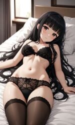 1female 1girls ai_generated bed bra breasts english_commentary female female_focus female_only hd hi_res highres light-skinned_female light_skin mixed-language_commentary oshi_no_ko solo solo_female sumi_yuki very_high_resolution