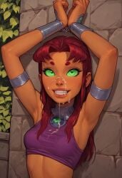 ai_generated glowing_eyes green_eyes red_hair starfire sulophian teen_titans