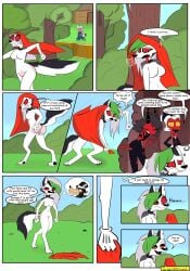 absurd_res anthro areola ass big_bad_wolf big_bad_wolf_(disney) breasts canid canid_demon canine canis clothing comic covering covering_crotch covering_pussy crossover demon disney domestic_pig duo fairy_tales female genitals gloves gloves_only handwear handwear_only hellhound helluva_boss hi_res imp lev0on loona_(helluva_boss) mammal millie_(helluva_boss) mostly_nude moxxie_(helluva_boss) mythological_canine mythological_creature mythology navel nude practical_pig pussy shaved_pussy shaved_pussy slapstick slapstick_humor suid suina sus_(pig) the_three_little_pigs to_be_continued wolf