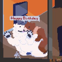 2boys animated anthro ass bear birthday boarball erection fur furry garrodor gay male male_only mammal nude penis pixel_art sex text