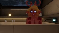 anthro bath bathroom big_ass big_breasts blonde_hair breasts brown_body brown_fur deer deltarune furry nipples noelle_holiday nude short_hair vrchat vrchat_avatar