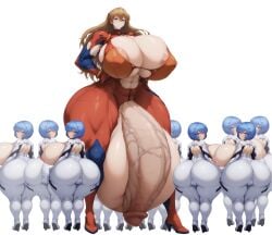 1futa abs ai_generated anus ass asuka_langley_sohryu ayanami_rei big_ass big_penis bodysuit breasts clones clothed huge_ass huge_balls huge_breasts huge_cock hyper hyper_balls hyper_breasts hyper_penis multiple_girls neon_genesis_evangelion pussy shortstack size_difference smile smug taller_female thick_thighs veiny_penis