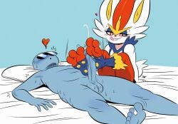 3_toes anon anonymous_male anthro anthro_on_human cinderace deepcreases footjob furry human_on_anthro lagomorph pokemon pokemon_(species) pokemon_ss sunglasses two-footed_footjob