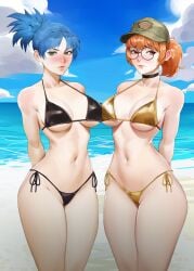 bikini blue_hair blush fio_germi glasses king_of_fighters leona_heidern leoquezadilla metal_slug tagme