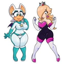 2_bodysuits 2girls acstlu anthro ass bat bat_humanoid bat_wings biker_clothes blonde_hair blue_eyes bodysuit boots breasts cleavage clothes_swap crown earrings eyelashes female female_focus female_only furry gloves green_eyes hair_covering_eye hair_over_one_eye hips large_breasts mario_(series) mario_kart nintendo png princess princess_rosalina princess_rosalina_(cosplay) rouge_the_bat rouge_the_bat_(cosplay) sega sonic_(series) sonic_the_hedgehog_(series) thick_thighs thighs white_hair wings