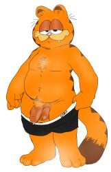 cat_ears cat_tail chubby_male garfield_(series) garfield_the_cat leaking_precum looking_at_viewer male male_only orange_fur paramount_pictures partially_clothed paws,_inc. penis precum showing_off small_penis tabby_cat taking_clothes_off underwear