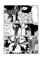 clothed clothing comic eeveelution english_text female feral greyscale human human_on_feral interspecies jolly-jak jolteon male mammal monochrome nintendo noivern outside partially_clothed penetration pokemon pokemon_(species) sex size_difference straight text video_games zoophilia