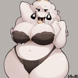 bbw bbw_mom bbw_mommys big_breasts black_bra black_panties bra chubby_female collar curvy_female earrings horns huge_breasts kay_(srnava) lingerie milf mob_face oc panties srnava thick_thighs voluptuous