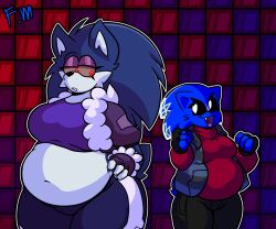 2girls background belly big_belly big_breasts chubby chubby_female chubby_females chubby_girls friday_night_funkin friday_night_funkin_mod nailea nailea_burnhog shorts size_difference sonic.exe springhell