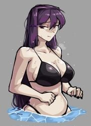 2024 black_bikini black_bikini_bottom black_bikini_top breasts cleavage doki_doki_literature_club female female_focus female_only long_hair purple_eyes purple_hair solo swimming swimsuit triplestabber yuri_(doki_doki_literature_club)