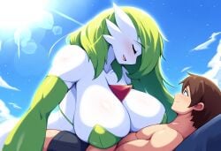 1boy ai_generated assertive_female big_breasts female gardevoir imminent_sex long_hair mullon novelai pokemon pokemon_(species) pokemon_rse pokephilia seductive