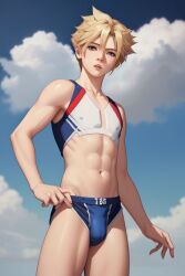 abs afroking ai ai_generated anime anime_style athletic athletic_male blonde_hair bulge cheerleader cheerleader_uniform cloud_strife crossdressing crossdressing_male femboy final_fantasy gay male male_only muscles muscular muscular_male sissy solo solo_male twink underwear yaoi