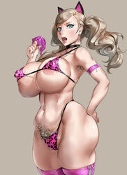 1girls abs alternate_body_type alternate_breast_size angry animal_ears ann_takamaki armpit_hair bikini bimbo blonde_hair blue_eyes breasts busty cat_ears choker cognitive_ann collarbone condom curvy earrings female female_armpit_hair female_only hairy_armpits hairy_pussy happy_trail huge_ass huge_breasts kunaboto large_breasts leopard_print leopard_print_bikini muscular_female naughty_face navel nekomimi open_mouth persona persona_5 pubic_hair seductive sexy_armpits smooth_skin solo string_bikini swimsuit thick_bottom_lip thick_thighs thighs venus_body voluptuous wide_hips