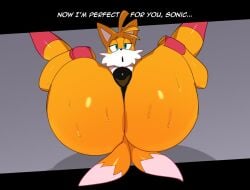 1boy anthro ass dialogue femboy fox legs_up male male_only paulpla sonic_(series) sonic_the_hedgehog_(series) tagme tails tails_the_fox thick_thighs wide_hips