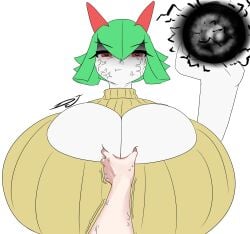 breasts curvaceous curvy djthepokemen enormous_breasts gigantic_breasts huge_ass huge_breasts huge_thighs kirlia large_ass pokemon pokemon_(species) short_hair shortstack sweater