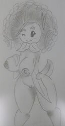 anthro big_breasts breasts dandelion_(pvz) female flora_fauna hair humanoid nipples nude pencil_(artwork) plant plantie plants_vs_zombies plants_vs_zombies_2:_it's_about_time pussy smile solo thompson-vonjung traditional_media_(artwork) vines