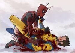 blood clothed_sex deadpool deadpool_&_wolverine_(2024) fighting gay gay_sex gore guro gurokappa male/male marvel marvel_comics precum stabbing wolverine_(x-men) x-men