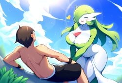 1boy ai_generated assertive_female big_breasts female gardevoir imminent_sex mullon novelai pokemon pokemon_(species) pokemon_rse pokephilia seductive