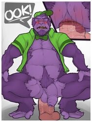 amwulf anal anal_masturbation anus ape balls biceps big_penis blush bow_tie clothing dialog dildo grape_ape hat male male_anal male_only masturbation musclegut muscles pecs penis precum sex_toy shirt solo text thick_penis uncut