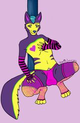 1boy anthro bulge canine dancing fishnet free fur furry glove husky male male_only no_nipples nude pink pinki-husky pole sheath solo starlitjoey stocking stockings text topless watermark