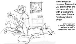 1girls 2boys andrew_mutchler anthro anthro_on_anthro cassandra_cat cat catgirl cowgirl_position deerstalker_hat english_text feline fox hat hat_only kinky_turtle max_mouse mouse nude parody penis pussy sex slylock_fox slylock_fox_and_comics_for_kids tail vaginal_sex voyeur voyeurism wagging_tail