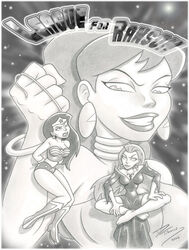 2006 3girls comic_cover cover dc dc_comics dcau dtiberius female female_only giantess giganta justice_league justice_league_unlimited monochrome tala tiara wonder_woman wonder_woman_(series)