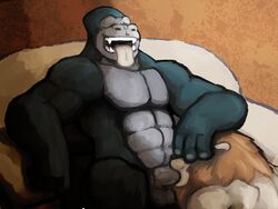 abs anthro ape balls biceps chair feline fellatio fur furry gay gorilla lion male muscles no_humans oral oral_sex pecs penis primate reclining sex spectral-bat tongue tongue_out